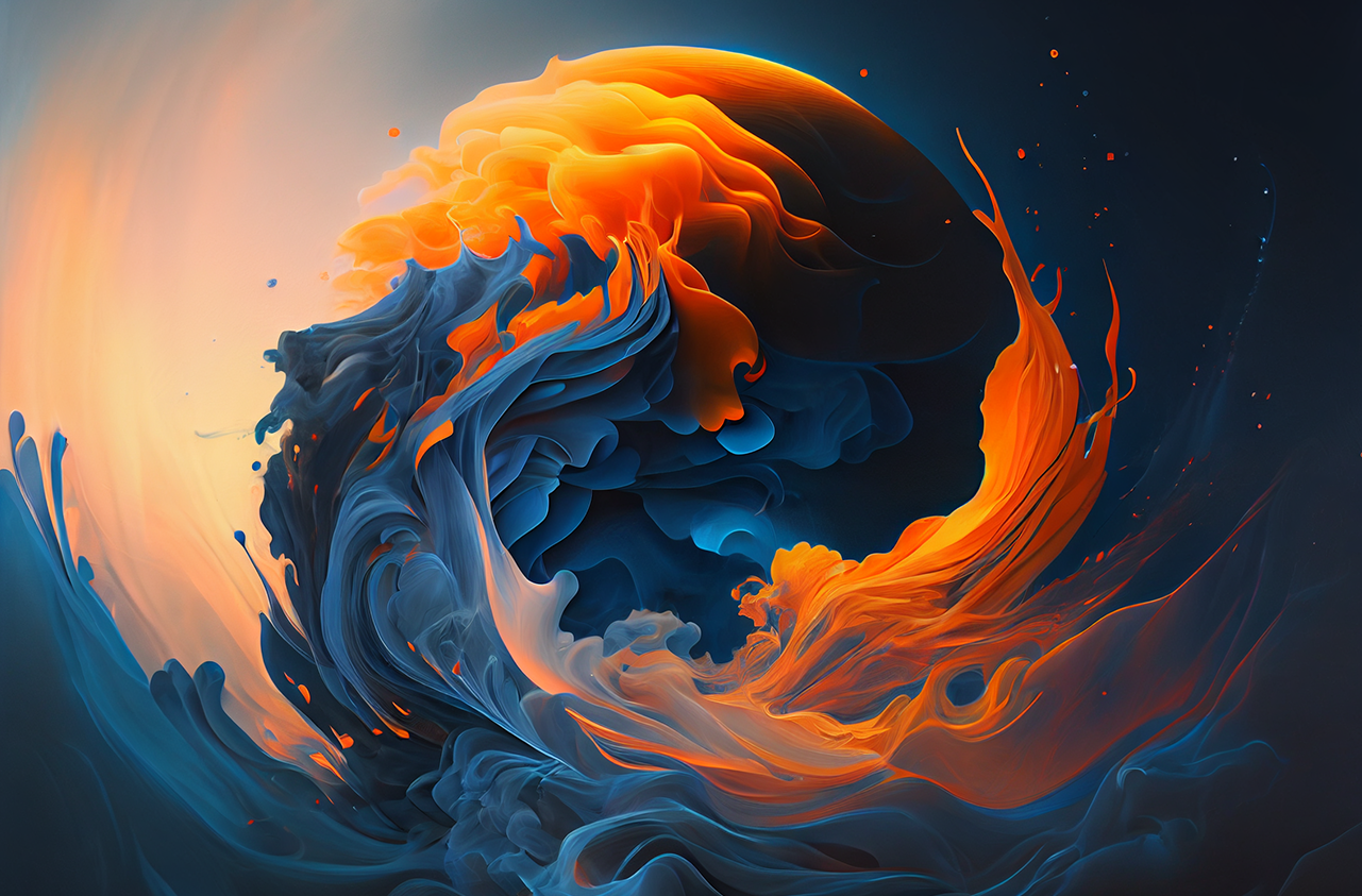 Celestial Swirl: A Dance of Digital Fire and Water